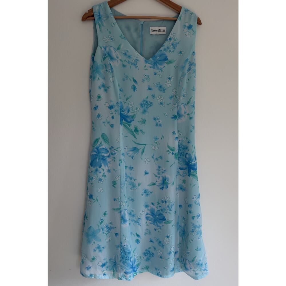 Danny & Nicole Y2K Floral‎ Dress Large Blue 90s Tank Shift Dress